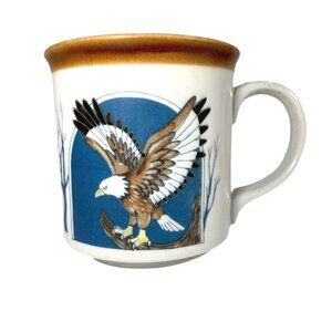 Vintage Eagle Flight Mountain Forest Trees Coffee Cup Mug Embossed American Bird
